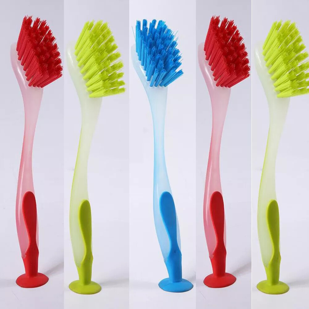 5 Long Dish Brush with Handle, Assorted Color Dishwashing Brush with Suction Cup