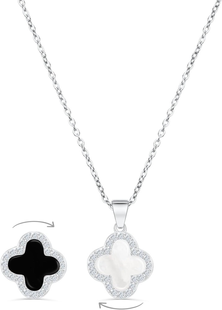 2 Side Crystal Clover Necklace for Women | 18K Gold Plated Four Leaf Luck