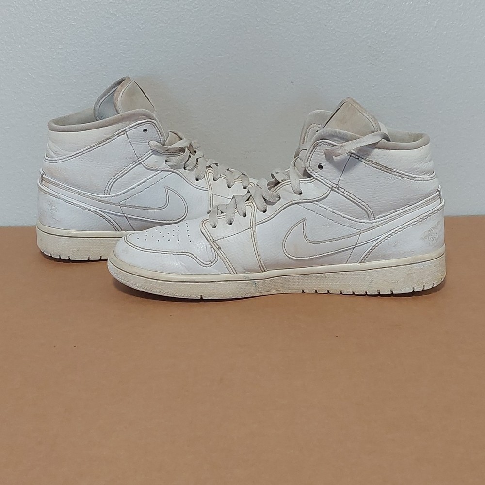 Nike Air Jordan 1 Mid Triple White 554724-129 Men's Basketball Shoes SIZE 10