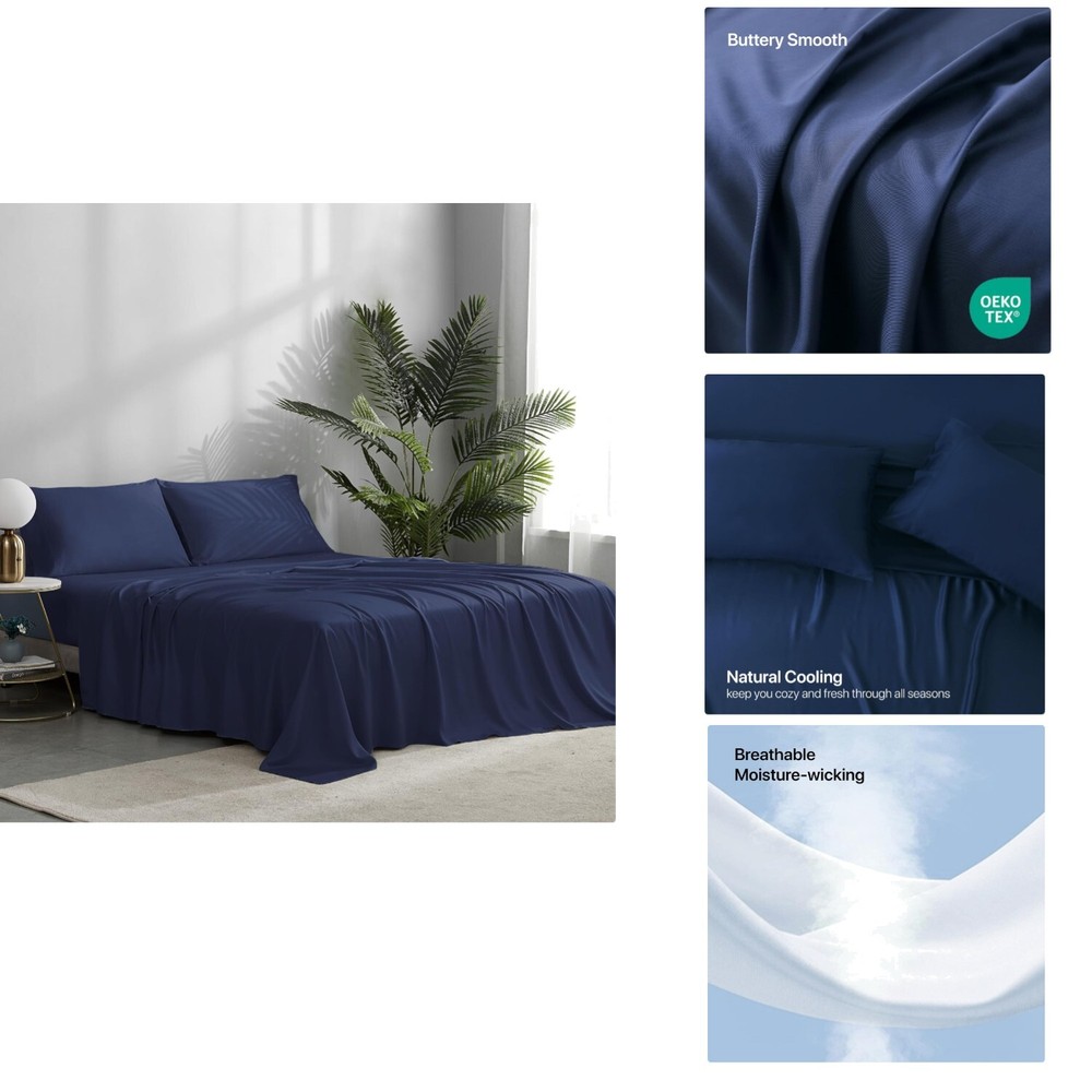 Bed Sheets Set Split King Size 5pc, 100% Rayon Derived from Bamboo, Cooling S...