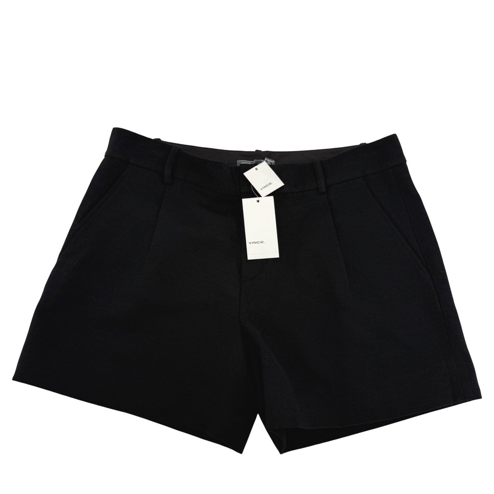 Vince Women's Size 8 Black Cotton Linen Blend Tailored Pleated Shorts NEW
