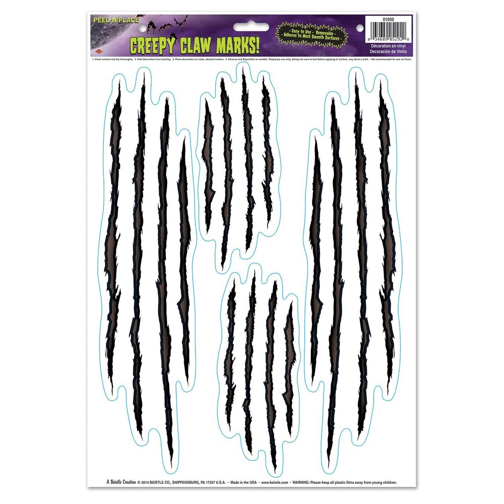 Beistle Creepy Claw Marks Peel N Place Halloween Party Decoration