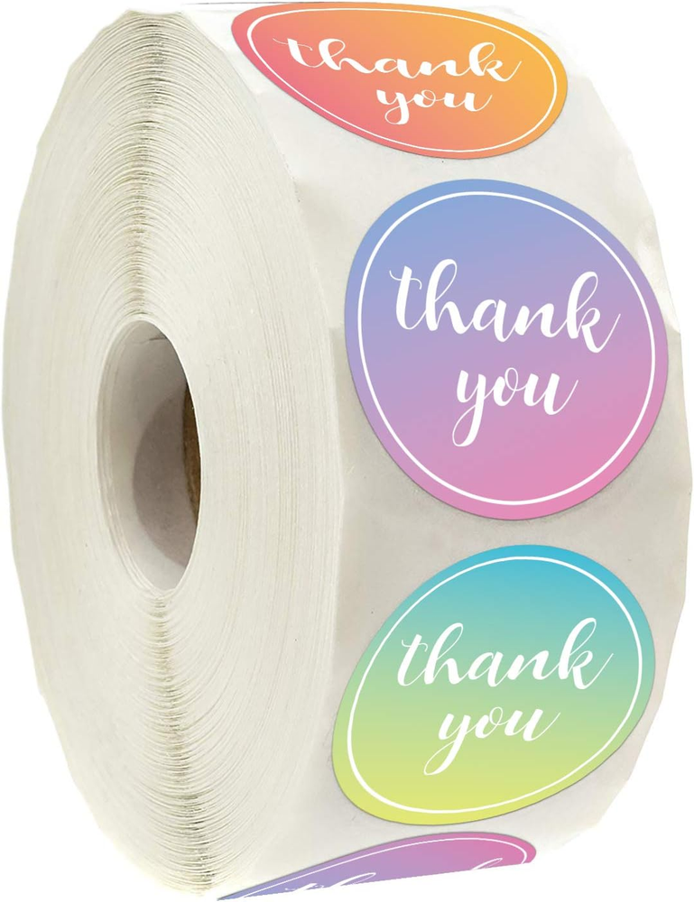 Color Thank You Stickers, 6 Different Gradient Rainbow Fashion Designs, 1.4 Inch
