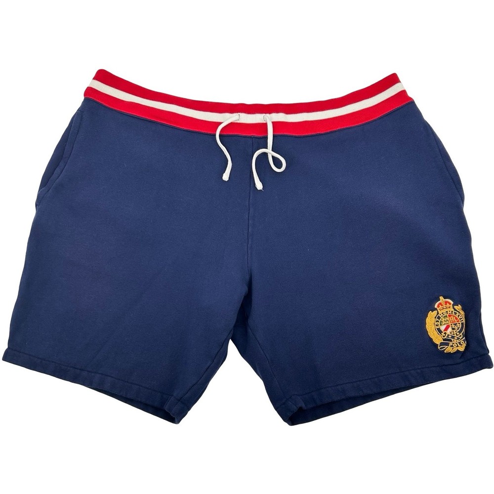 Men's Navy Blue Embroidered Polo Ralph Lauren Gold Crest Fleece Sweat Shorts 4XB