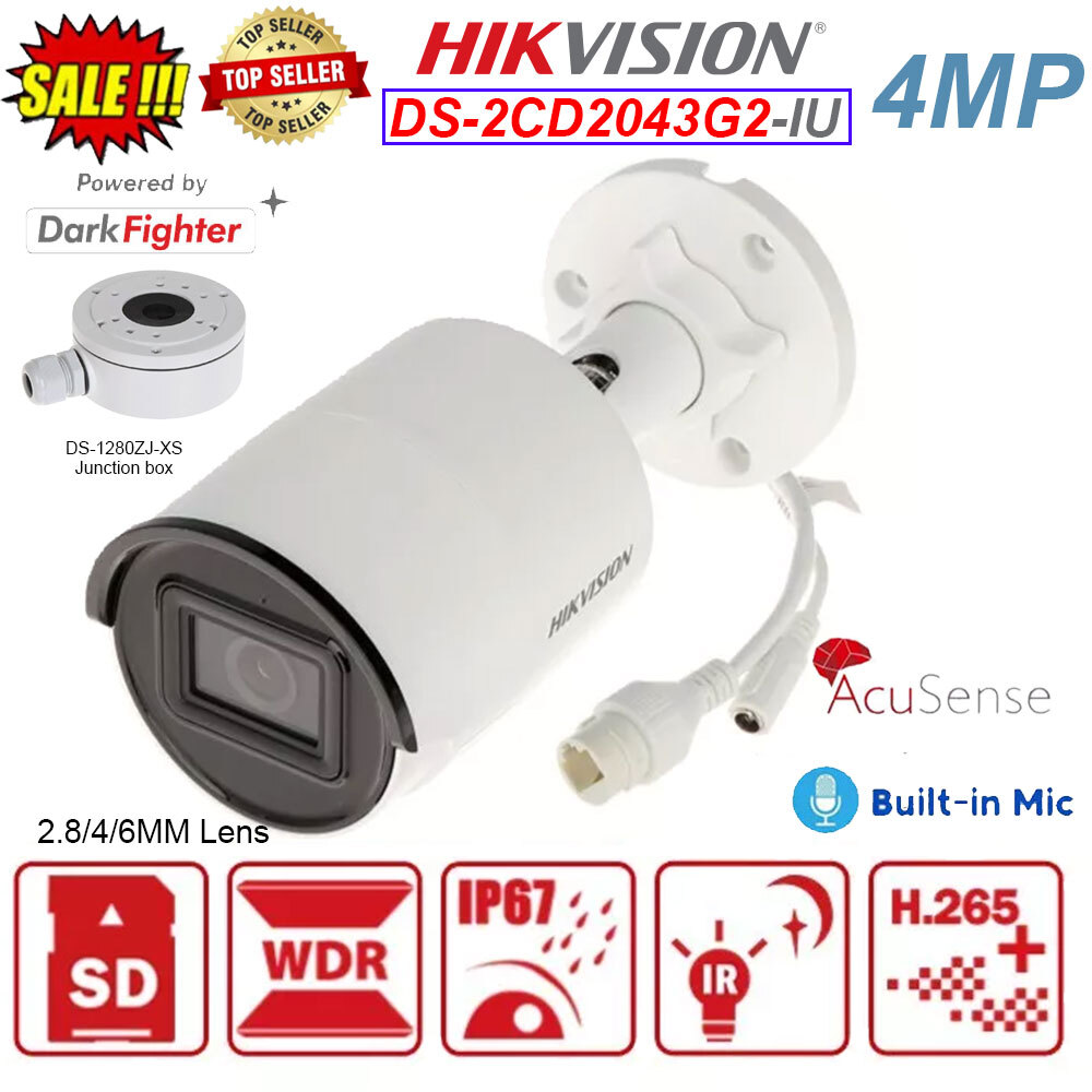 HIKVISION DS-2CD2043G2-IU 2.8/4/6mm 4MP PoE Bullet IP Camera +Mic audio Outdoor