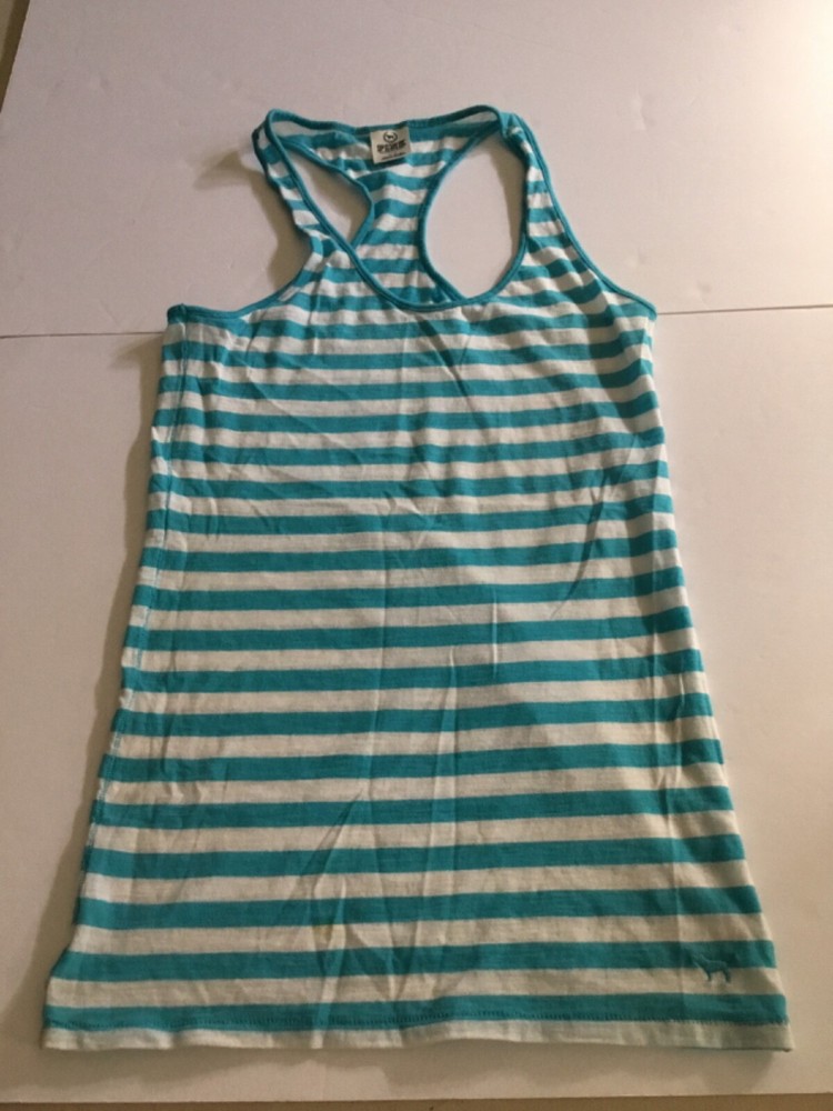 Racerback jersey. Blue/white stripe.  S-P. Pink