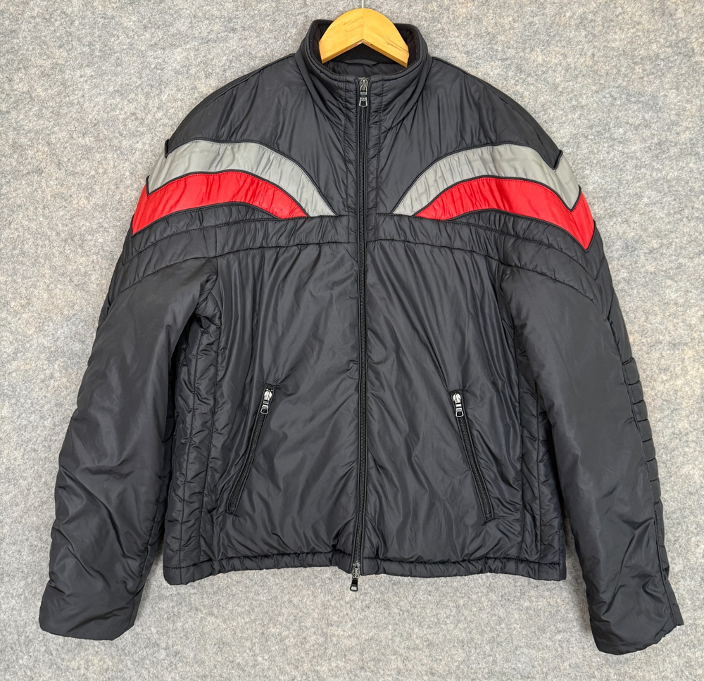 Armani Exchange Biker Moto Bomber Jacket Mens Large Puffer Lined Striped Red
