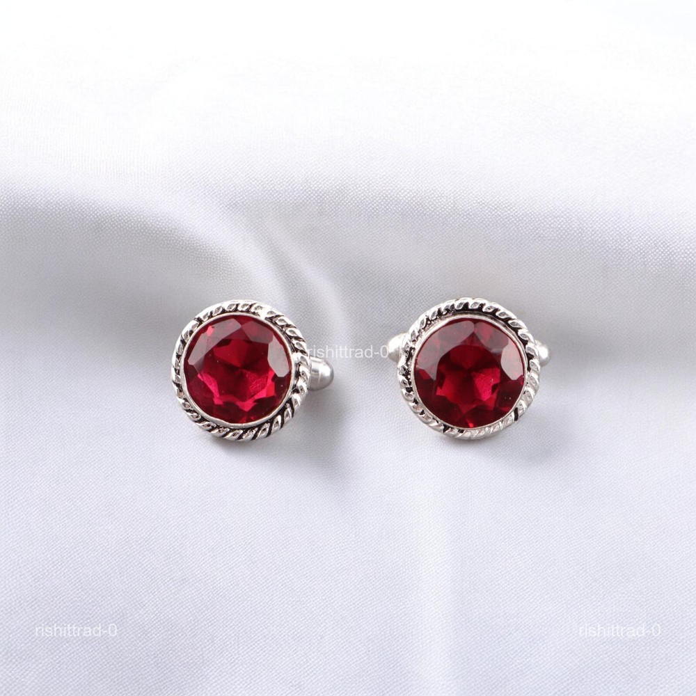Pink Rubellite Stone Anniversary Cyber Monday Gift Cufflinks Sterling Silver-image