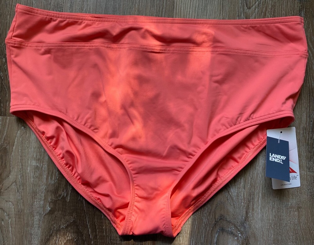 Lands End High Waisted Bikini Swimsuit Bottoms Size 18 New Peach Coral