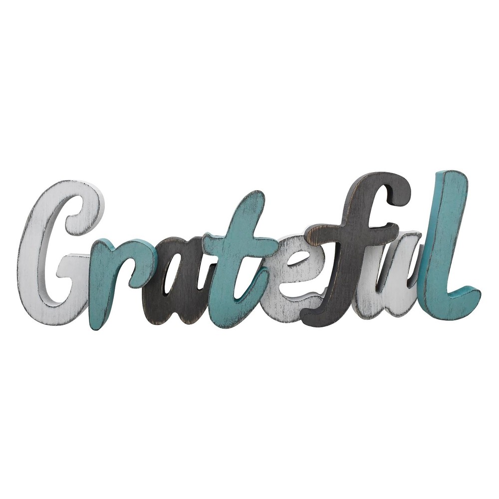 Rustic Wooden Teal Home Sign Decorative Cutout Letters Freestanding Block Wor...