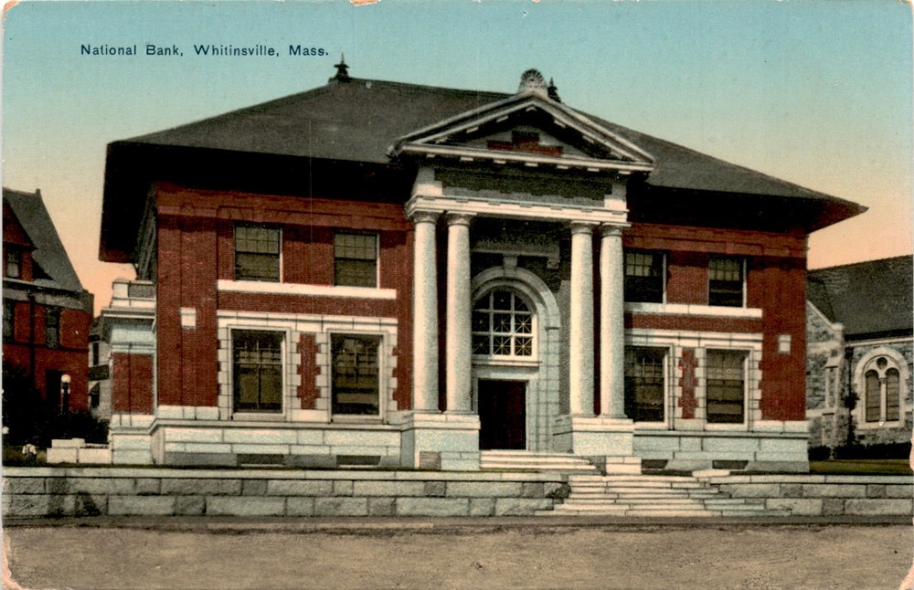Vintage Homestead Postcard National Bank Whitinsville MA Louisa Sister