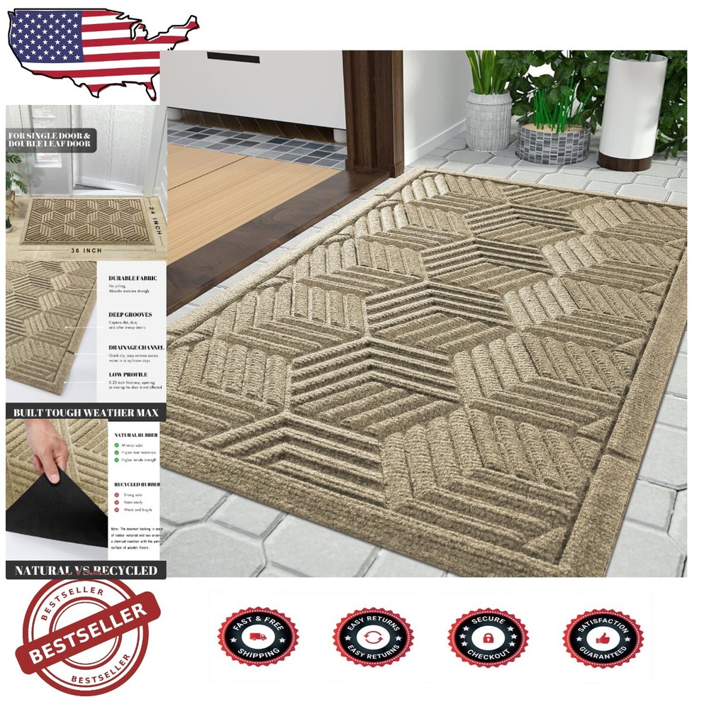 Durable 36x24 Inch Fade-Resistant Non-Slip Doormat Easy Maintenance