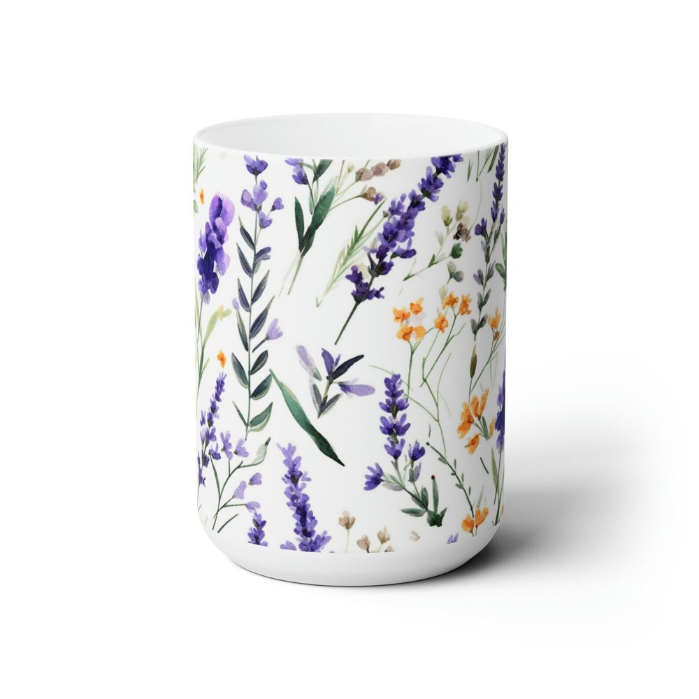 Lavender Wildflower Ceramic Coffee Mug 15 oz