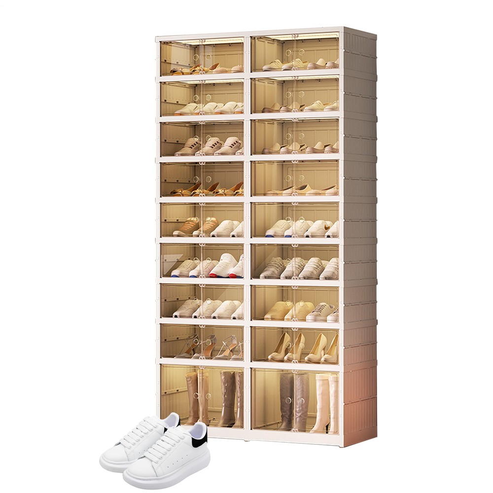 9-tier Folding Shoe Cabinet W/wheel Clear Boot Shoes Storage Closet For Room