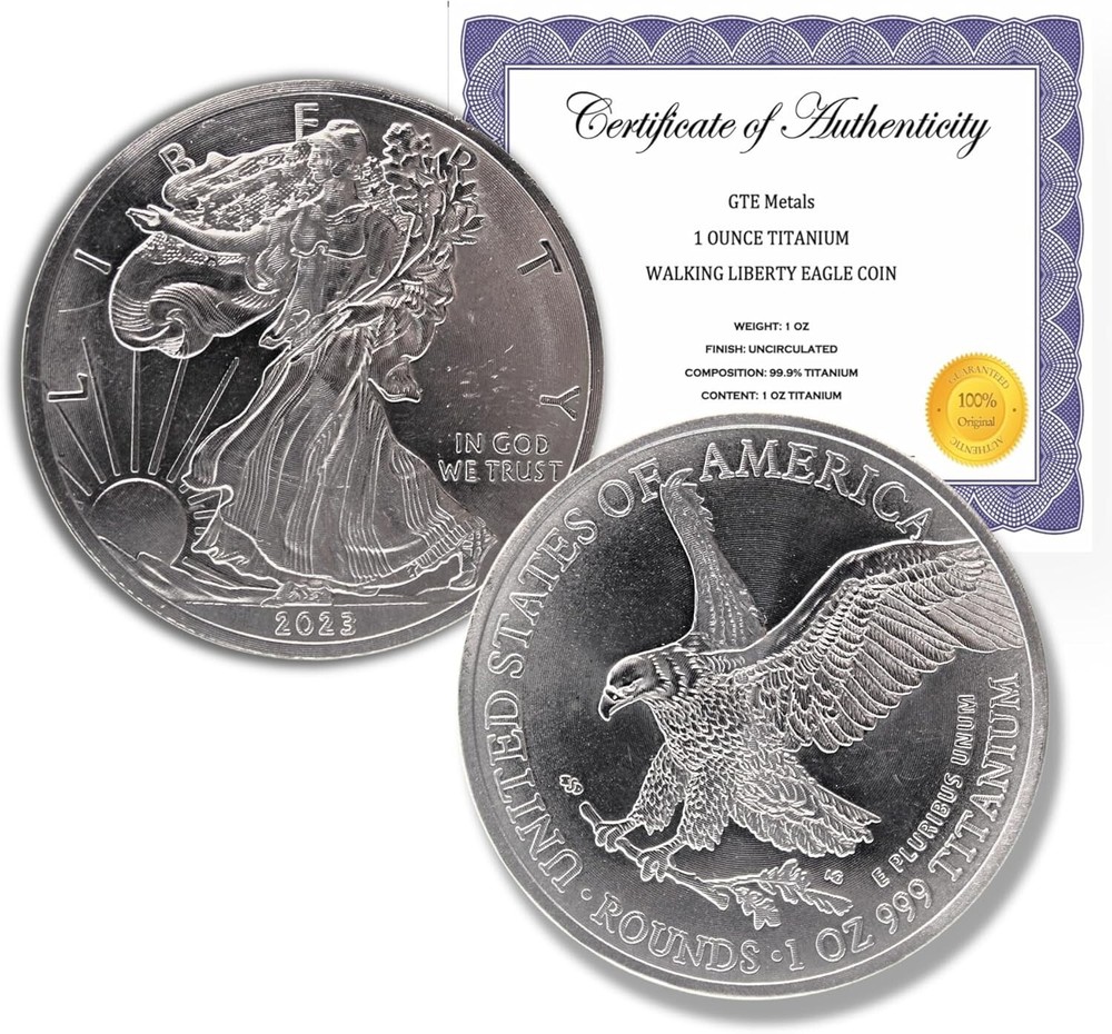 2023 1 Ounce OZ 999 Fine Solid USA American Liberty Eagle Coin Titanium