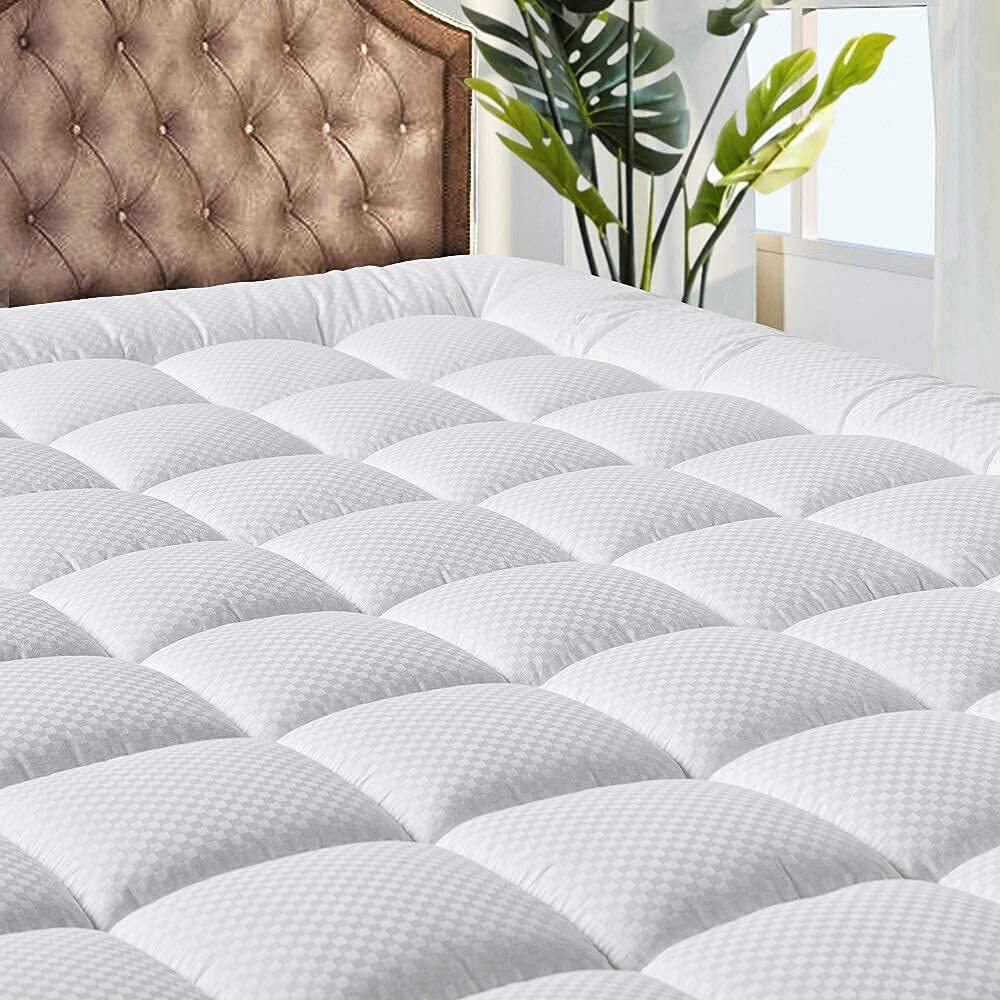 Bedding Quilted Fitted Queen Mattress Pad Cooling Breathable Fluffy Soft Matt...