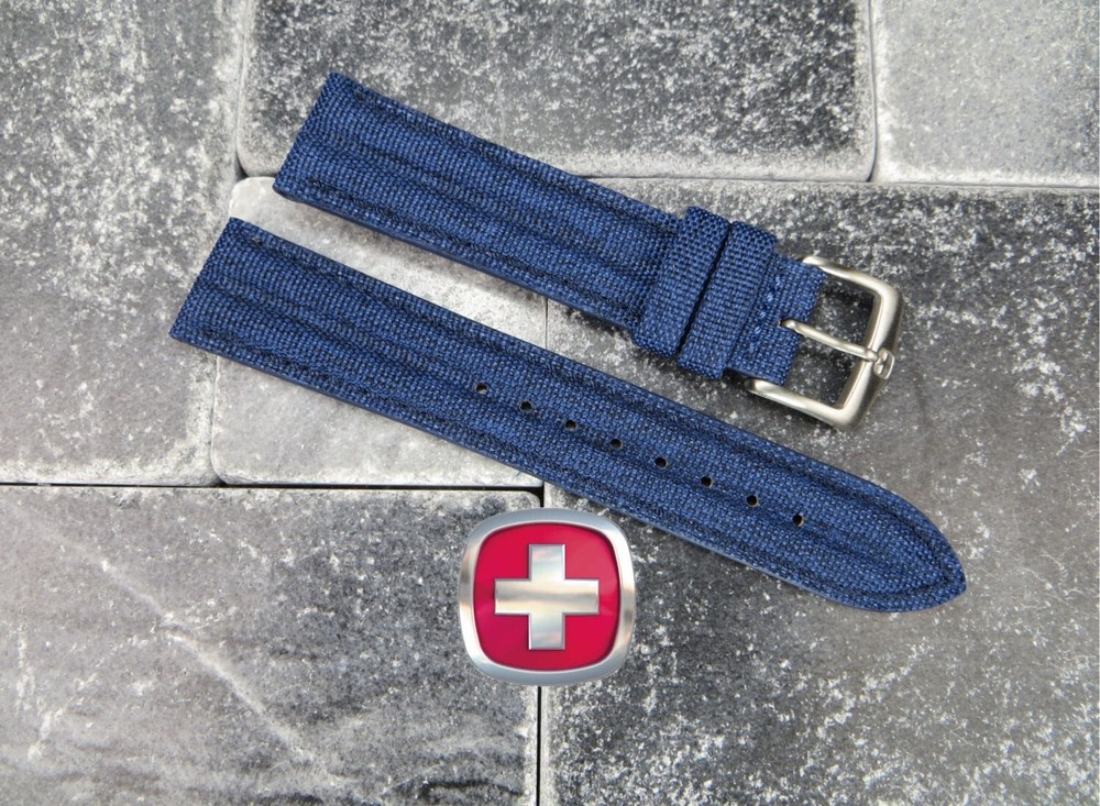 New 20mm Wenger Swiss Army Nylon Watch Band Blue Soft Rubber Watch Strap W