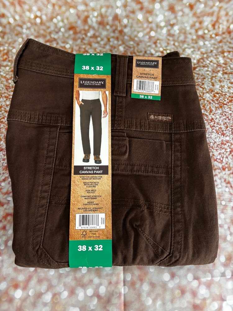 Legendary Outfitters Men's Canvas pant Relaxed Comfort stretch-BROWN 38X32