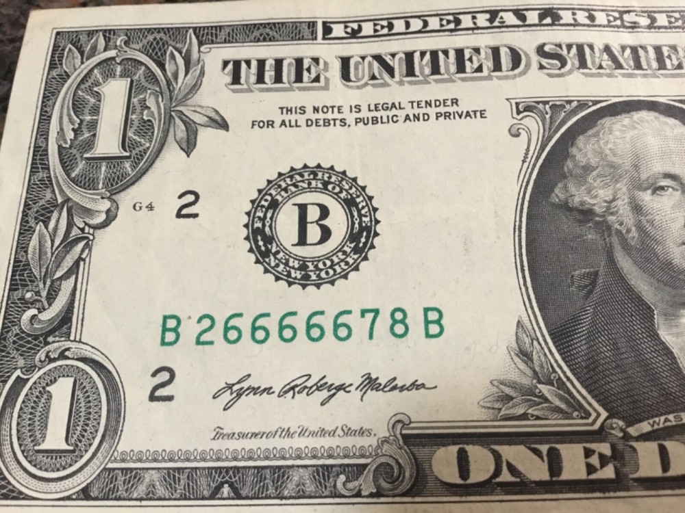 FANCY SERIAL NUMBER $1 DOLLAR BILL / FIVE OF A KIND 6’s /  2021 FT WORTH MINT