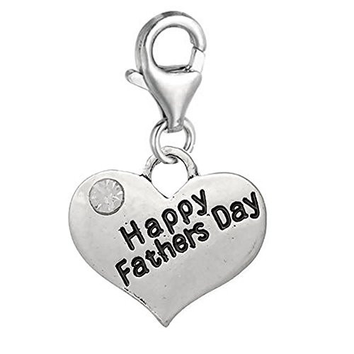 Happy Fathers Day Heart Clip on Pendant for European Charm Jewelry w/ Lobster Cl-image
