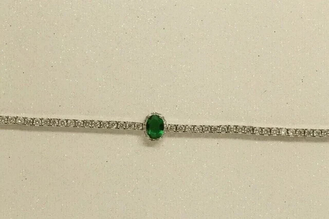 Oval Lab Emerald Tennis Bracelet 14K White Gold Plated 7 Inches  