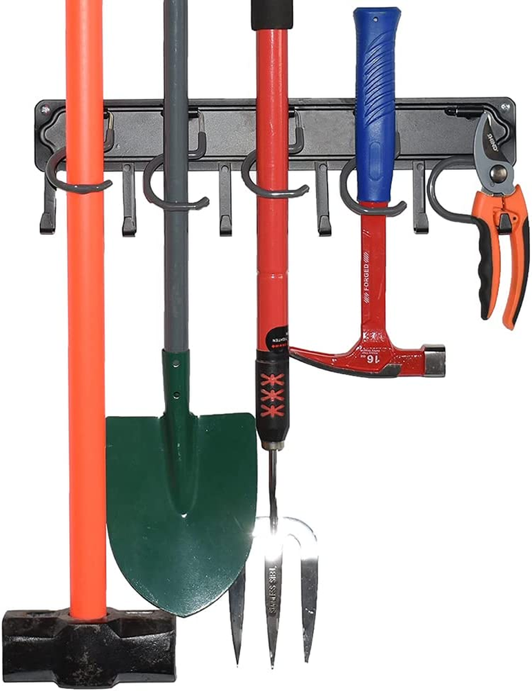 Adjustable All Metal Wall Mount Garden and Garage Tool Organizer Storage Rack