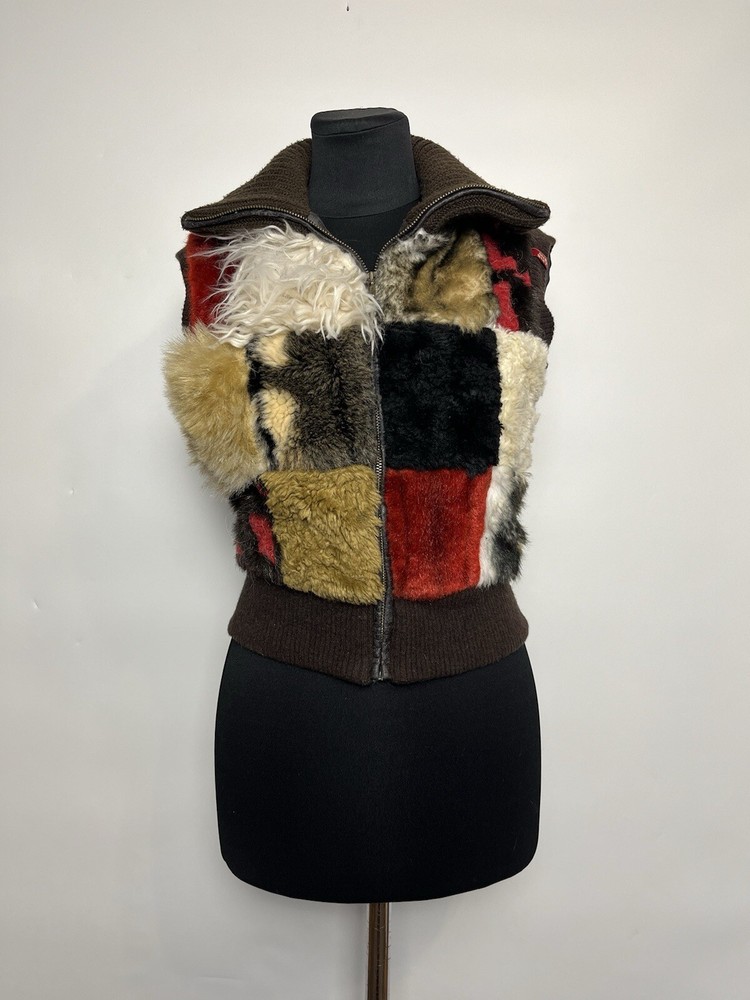 Miss Sixty Y2K Faux Fur Patchwork Vest in Multicolor Size M