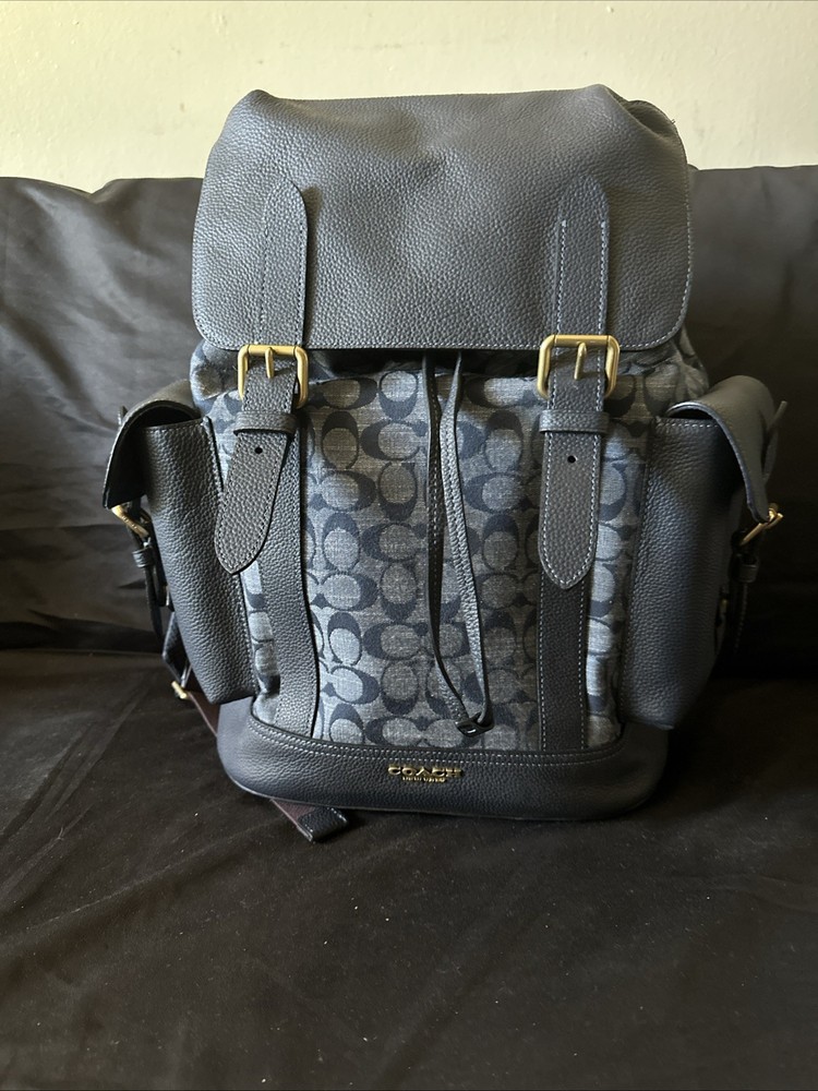 Coach CB839 Hudson Backpack in Signature Canvas with Pebble Leather Trim in Blue