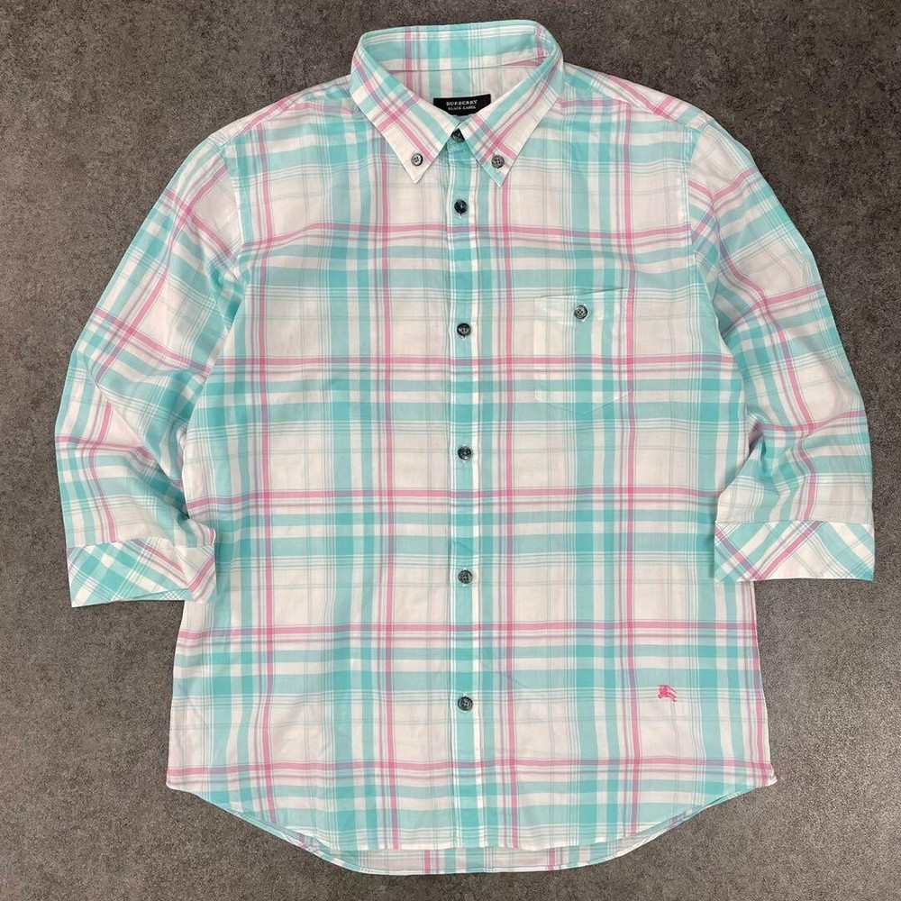 BURBERRY BLACK LABEL Half sleeve Check Shirt Cotton Logo Men Size 3/M-L Used