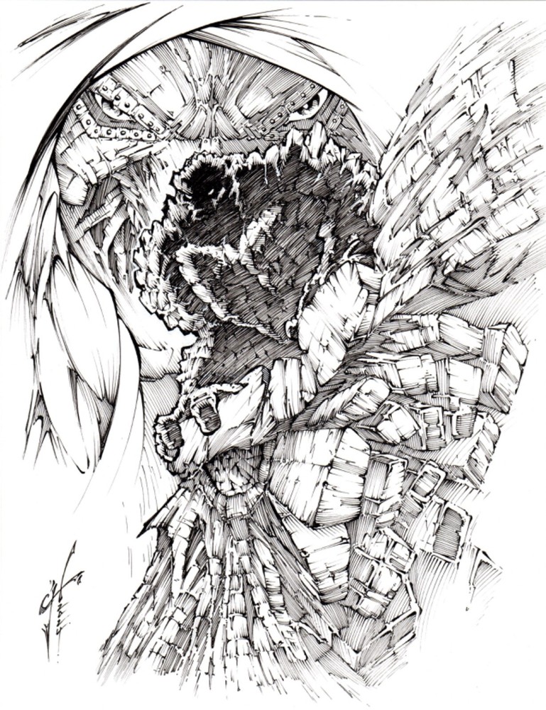 The Thing, Doctor Doom. ORIGINAL, B/W, drawing, illustration by Calvin Henio.