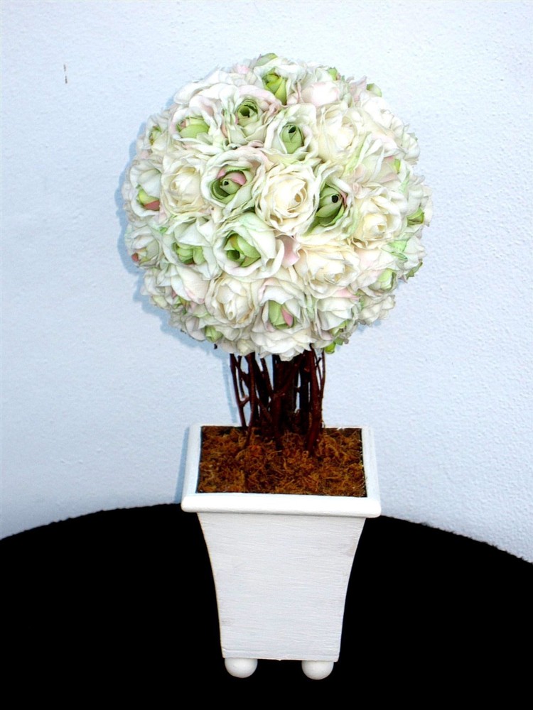 Rose Flower Topiary Tree in Wooden Planter Home Decor