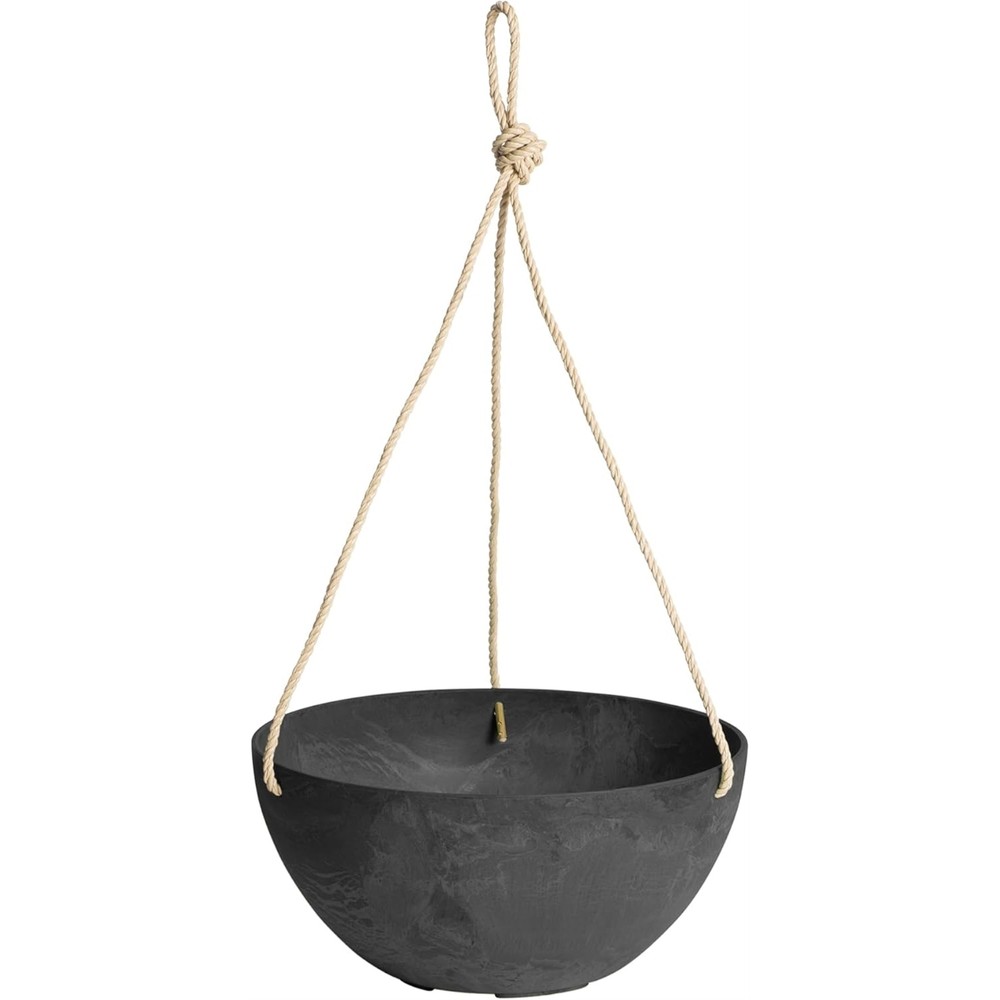 Root & Vessel Self Watering Hanging Plastic Planter, Black, 12in