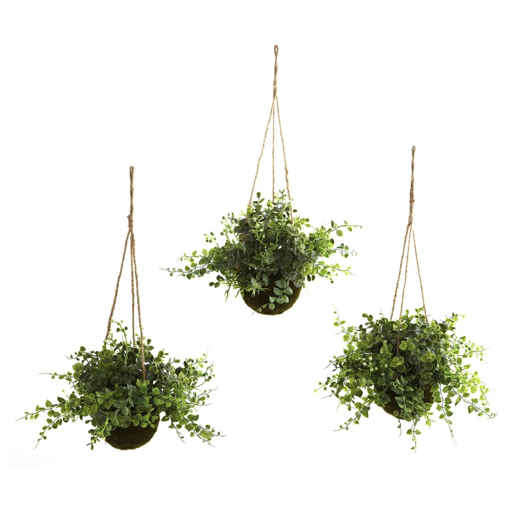 Nearly Natural Eucalyptus Maiden Hair Berry Hanging Basket Green Set
