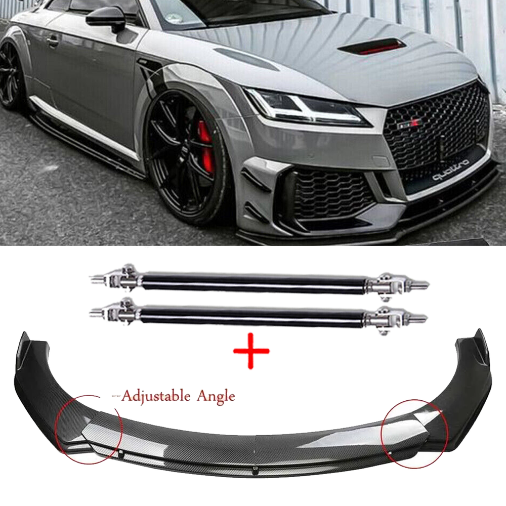 Carbon Fiber Front Bumper Lip Spoiler for Audi A8 Strut Rod Body Kit  
