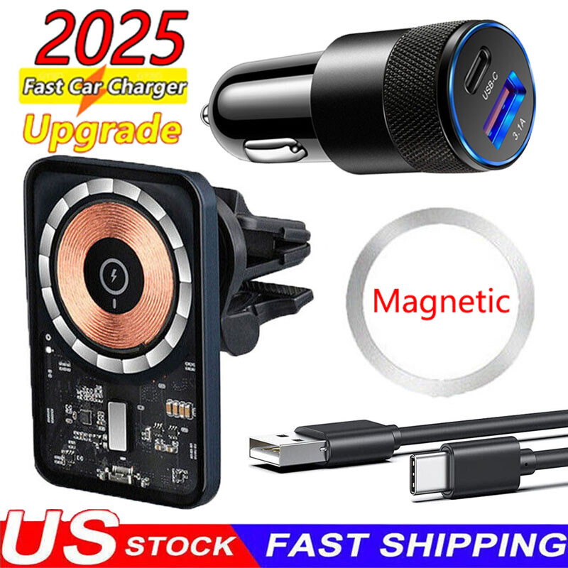 Car Wireless Fast Magsafe Charger Magnetic Phone Mount Holder For Samsung S24 23