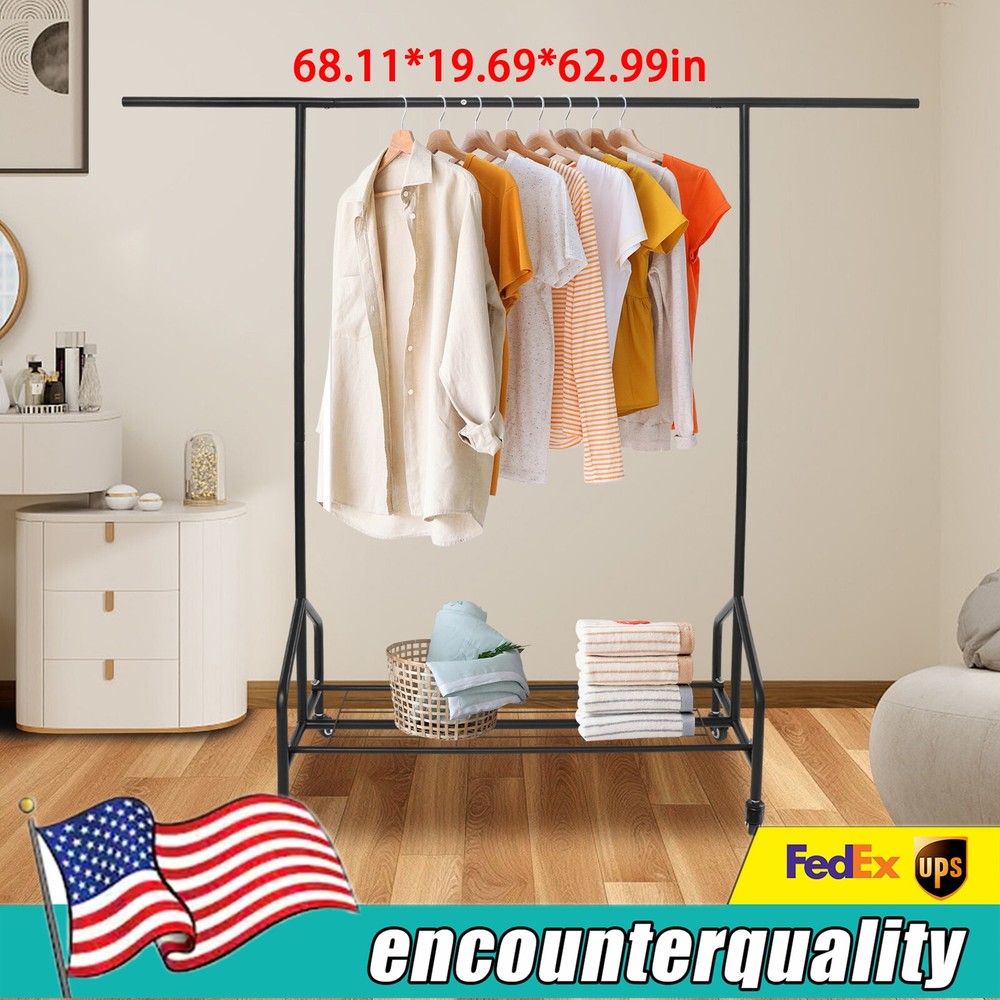 Rolling Clothing Rack with Wheels and Shelves for Organizing Clothes