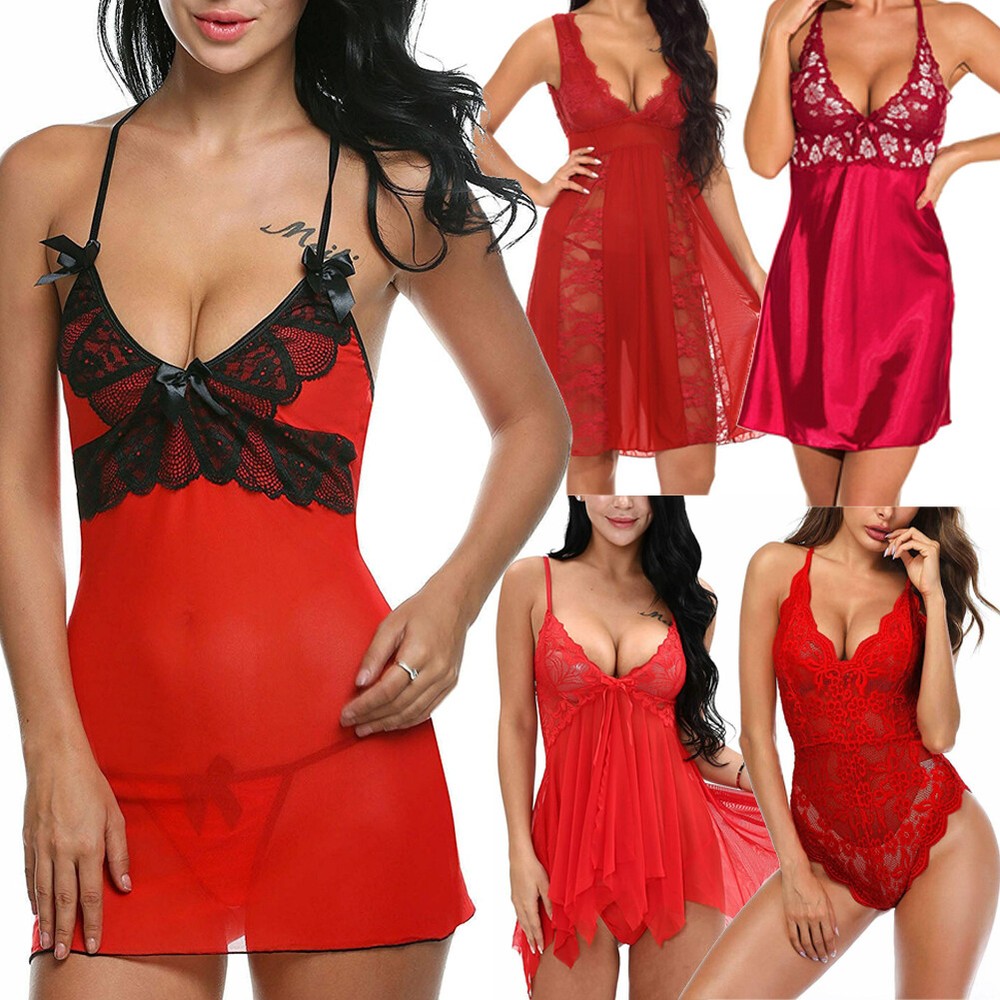 Women’s Lace Teddy Sleepwear Set Sexy Lingerie Nightwear