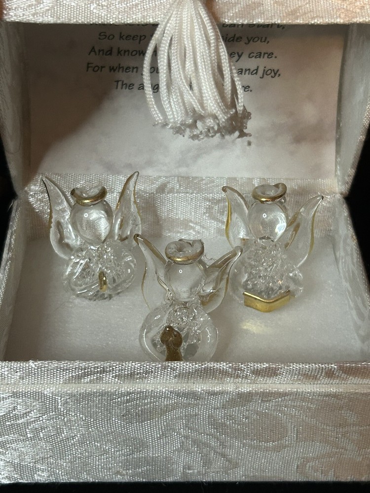 Vintage Hand Blown Glass Angels Box with Poem Inside