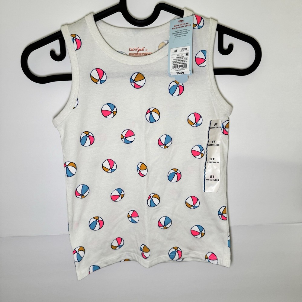 NWT Cat & Jack  Sleeveless Tank T-Shirt White Toddler Girls Size 5T