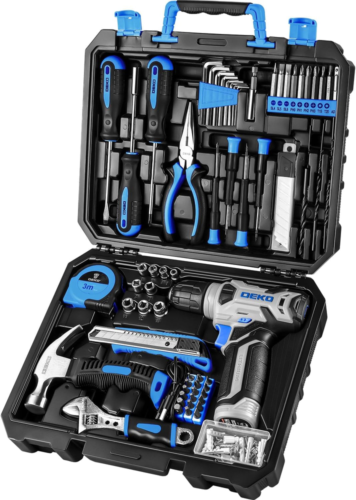Drill Set: Tool Set with 8V Blue Cordless Drill, Home Tool Kit with Drill, Hand
