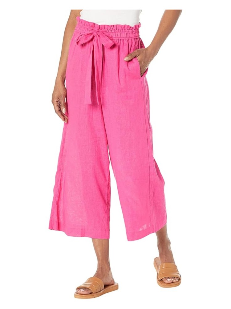 MICHAEL MICHAEL KORS Womens Pink Tie Cropped Wide Leg High Waist Pants XS