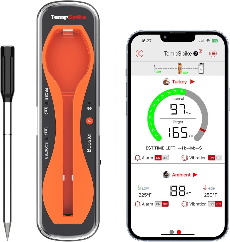ThermoPro TempSpike 500FT Wireless Meat Thermometer, Bluetooth Orange