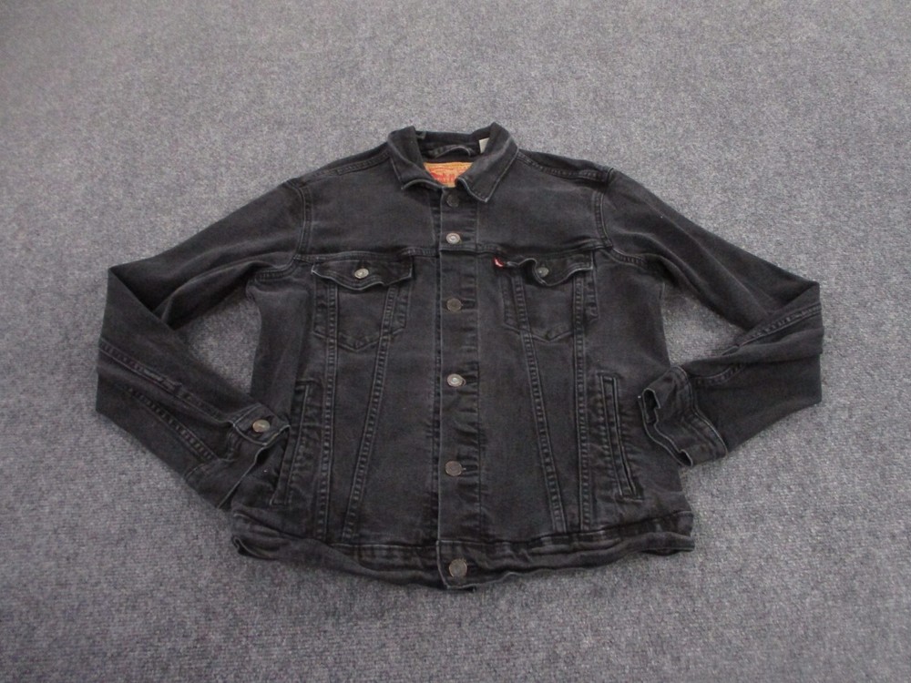 Levi Jacket Adult M Black Denim Jean Trucker Outdoors Pockets Workwear Womens