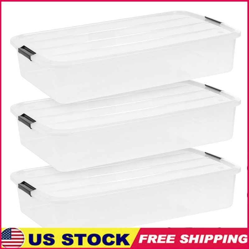 Stackable Plastic Storage Bins W/ Lids 3 Pack Heavy Duty Organizing Totes New