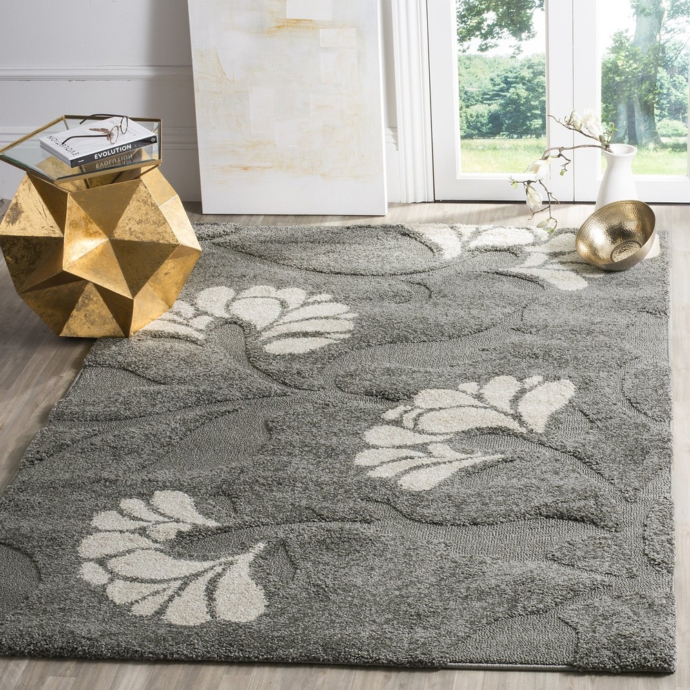 Grey Beige Floral Shag Accent Rug 3'3