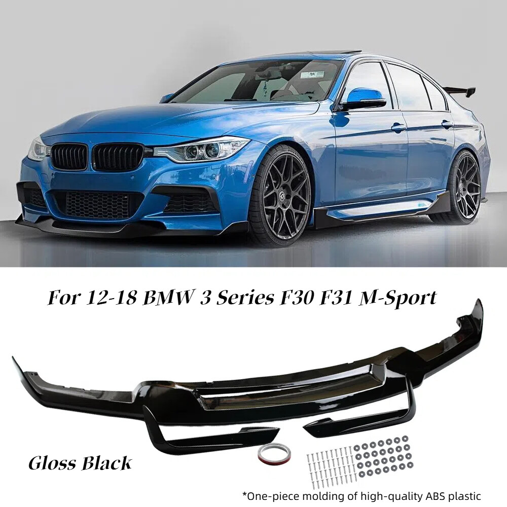 Glossy Black One-piece Front Lip+ Bumper Fang For BMW F30 F31 M-Sport 2012-2018