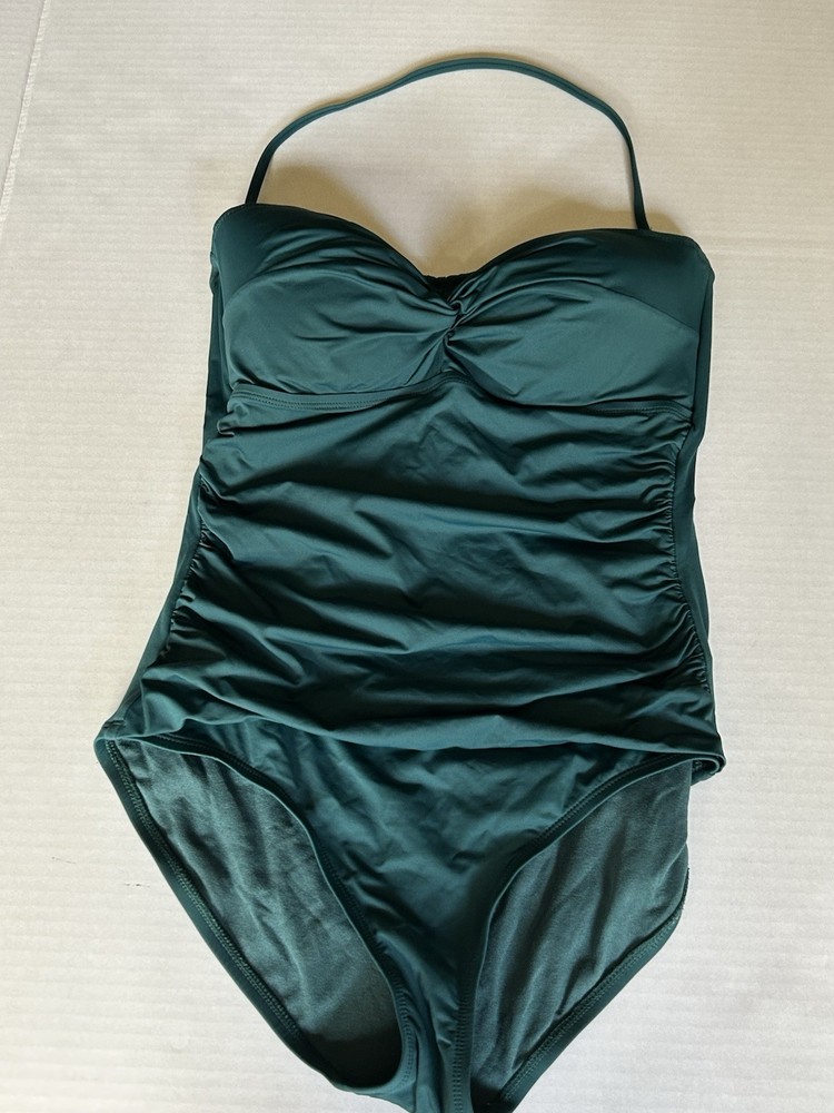Tommy Bahama Green Twist Front Swimsuit One Piece Removable Straps Bandeau Sz 10
