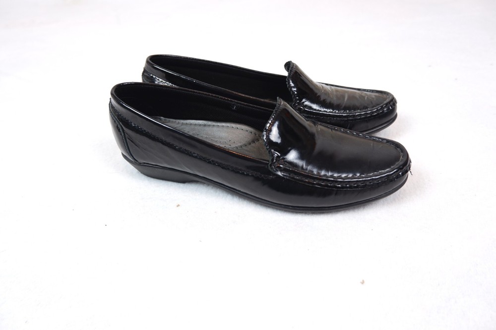 Black genuine real shine leather flat loafers penny shoes slippers UK7 EU40 EU