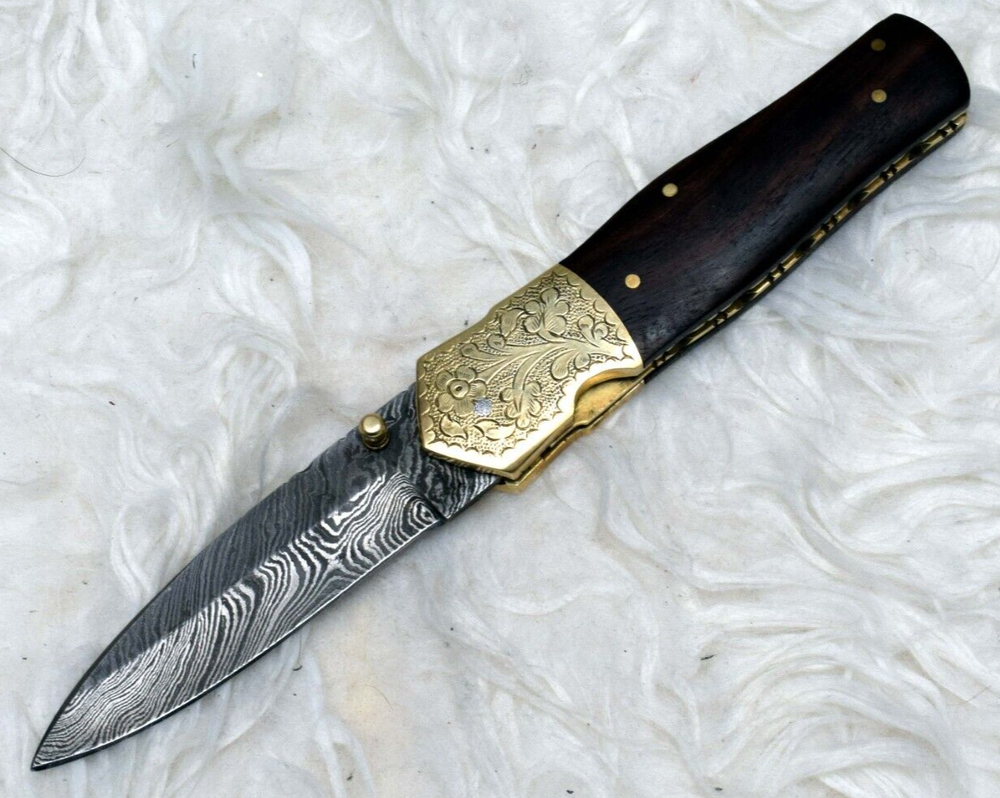 Damascus handmade Liner Lock Folding Pocket knife Camping Hunting Knife # H-1071