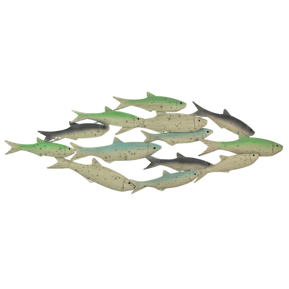 28 Inch Metal Tropical School Of Fish Wall Hanging Sculpture Nautical Art